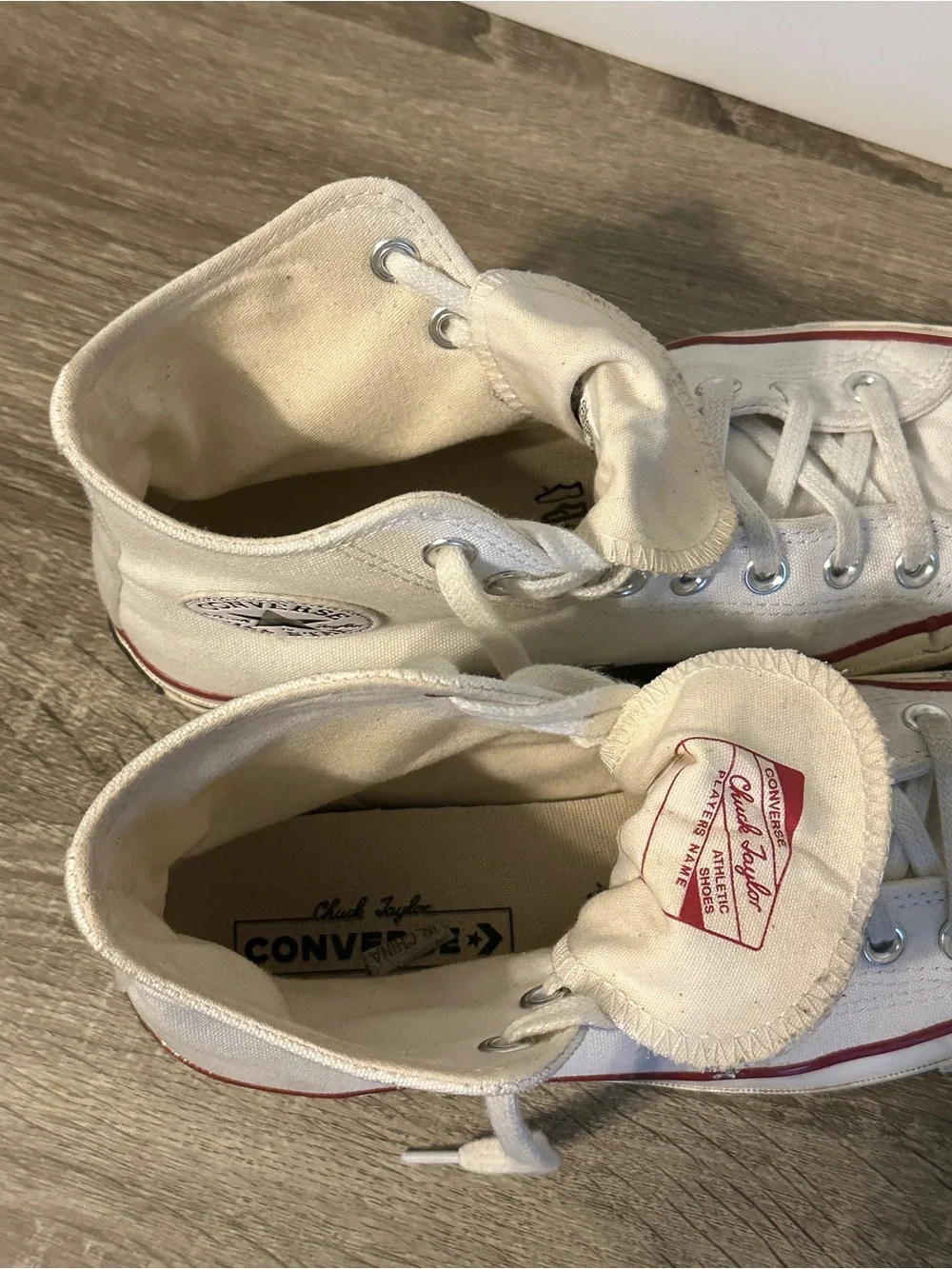 Converse Chuck 70 High Top Sneakers in Cream with Red & Blue Trim